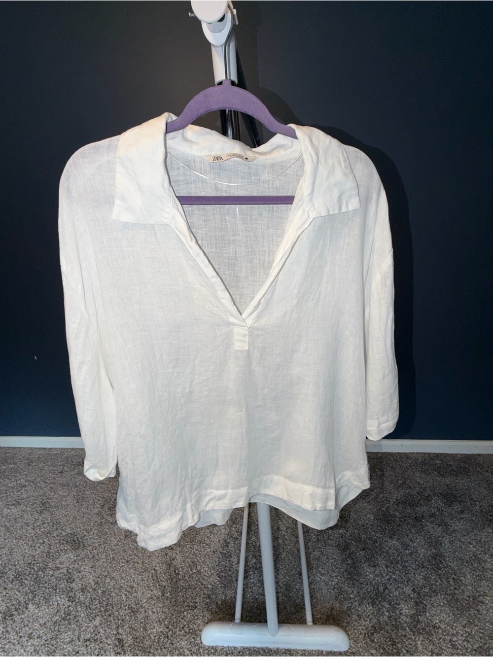 Zara White V-Neck Linen Tunic Top